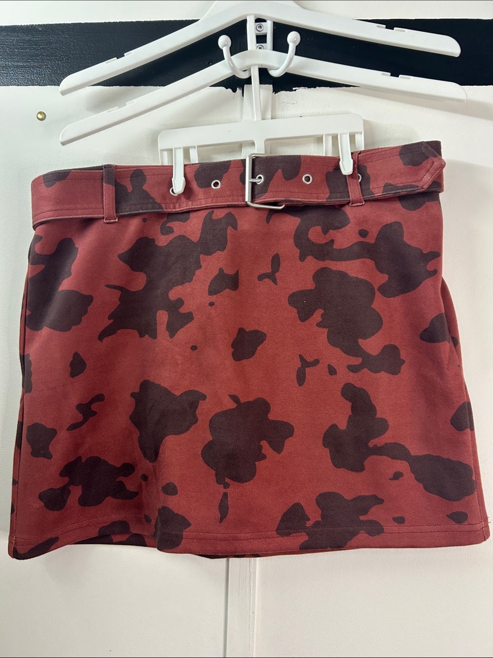 wild fable Red and Dark Brown Camo Mini Skirt with Belt